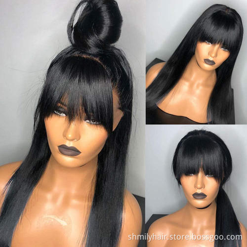 Dropshipping Wholesale Remy Brazilian Straight Full Machine Made Wig With Bangs Natural Color No Lace Human Hair Wigs For Women